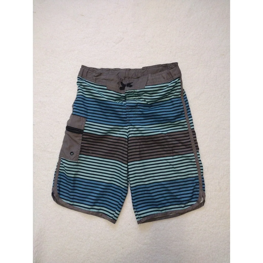 Art Class Swimsuit Youth 14 Black Blue Stripe Mesh Pockets Trunk‎ Beach Vacation